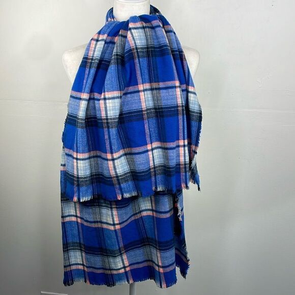 Gap Plaid Blanket Scarf Blue very soft - Picture 2 of 9